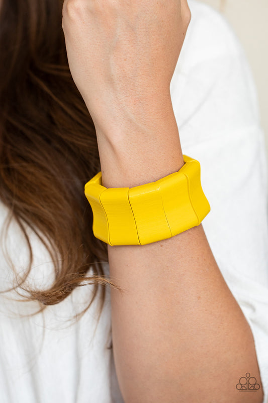 Caribbean Couture Yellow Wooden Bracelet - Paparazzi Accessories