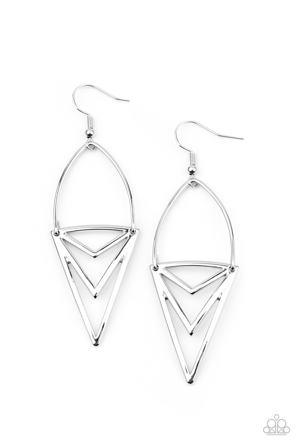 Proceed With Caution Silver Earring - Paparazzi Accessories