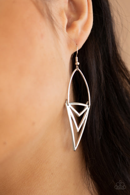 Proceed With Caution Silver Earring - Paparazzi Accessories