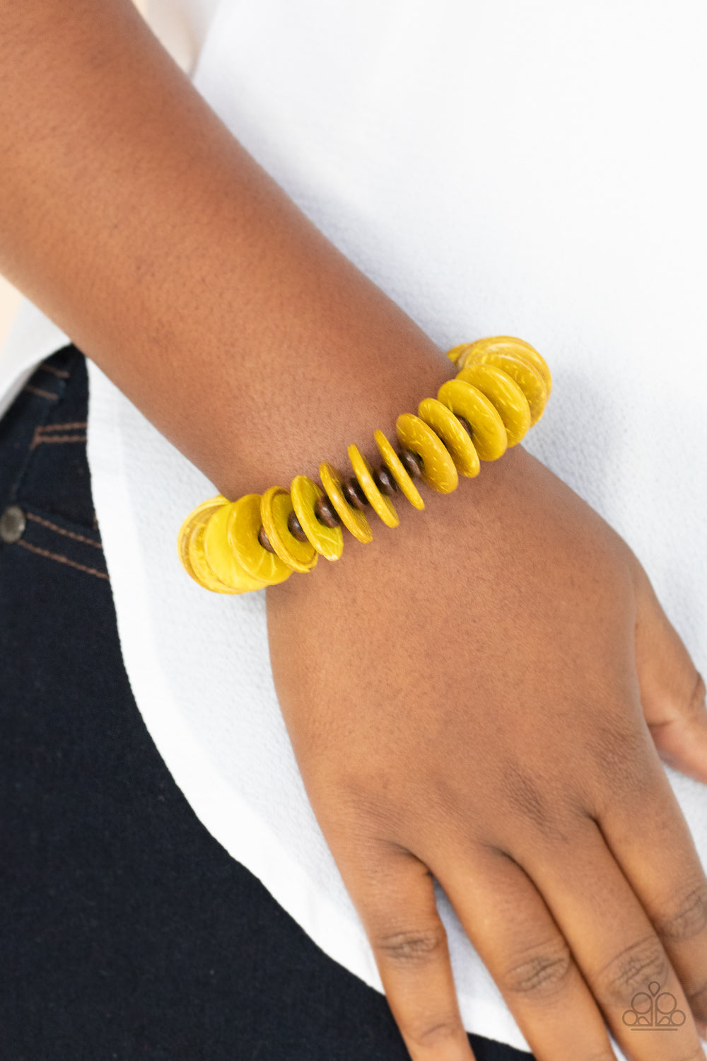 Caribbean Reefs Yellow Wooden Bracelet - Paparazzi Accessories