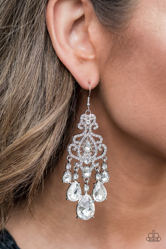 Queen Of All Things Sparkly White Earring - Paparazzi Accessories