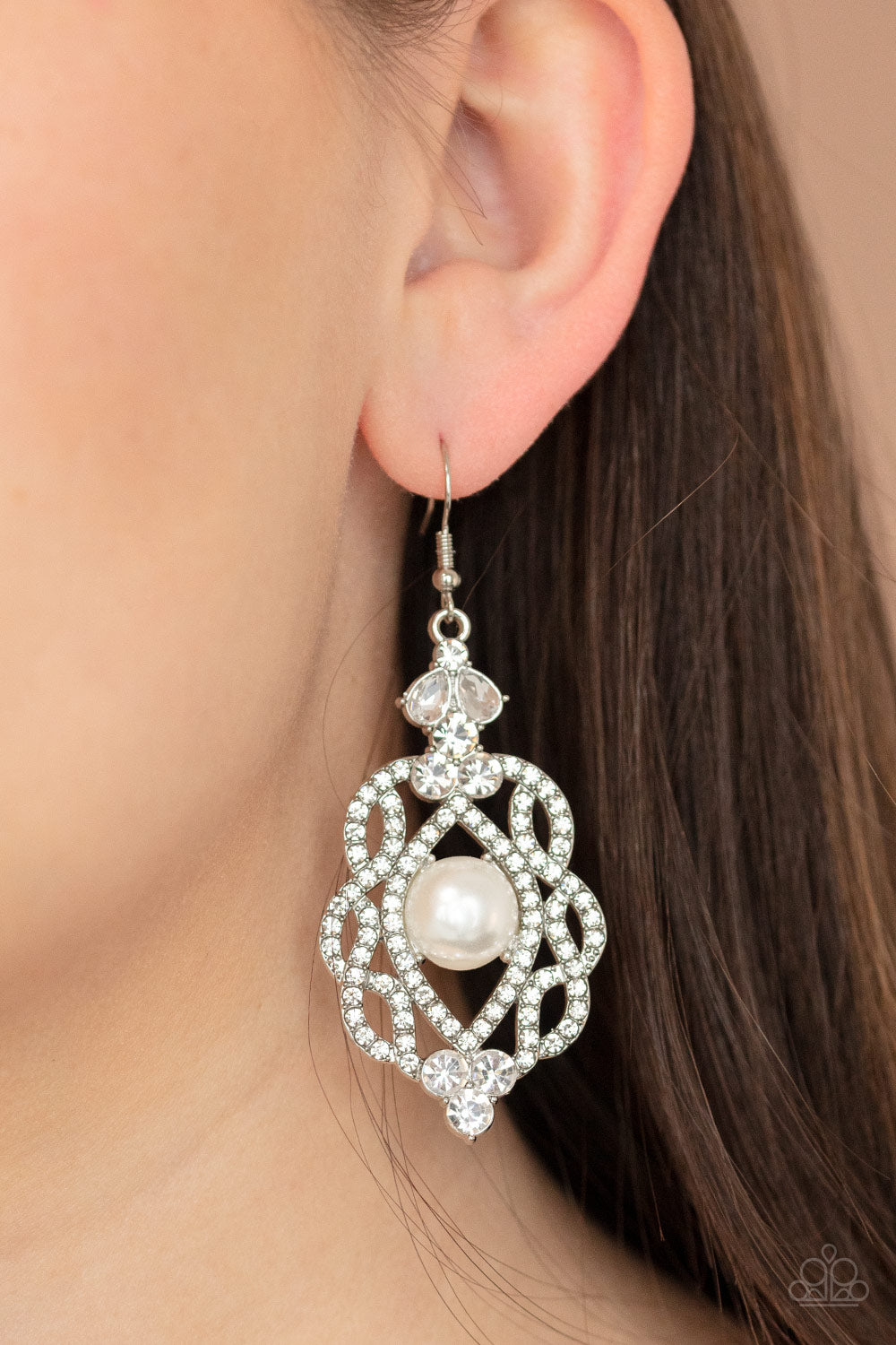 Rhinestone Renaissance White Earring - Paparazzi Accessories