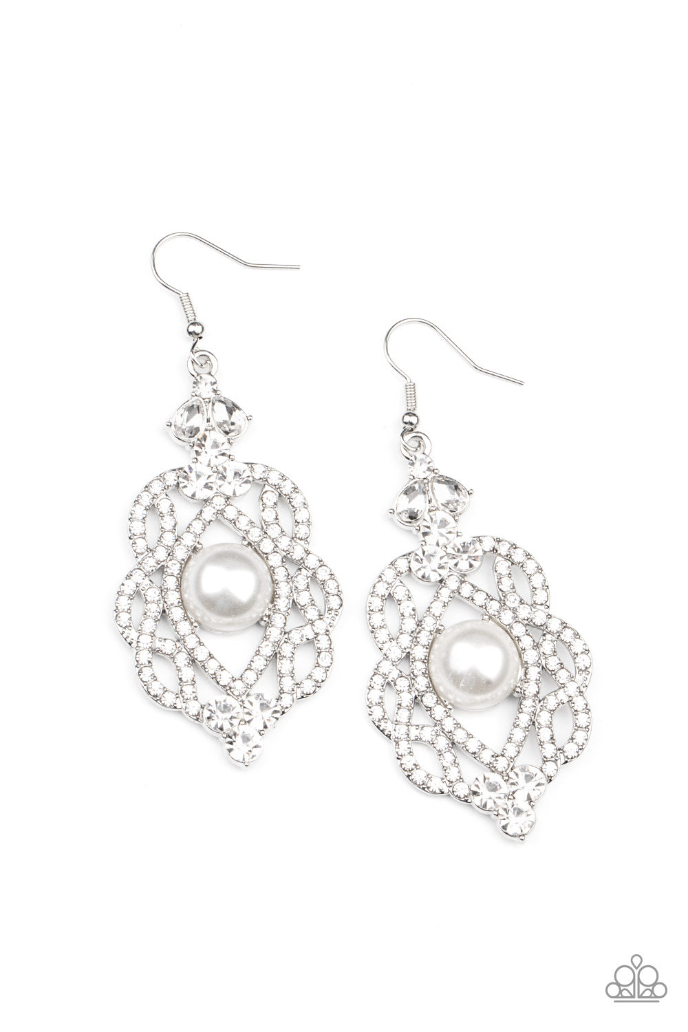 Rhinestone Renaissance White Earring - Paparazzi Accessories