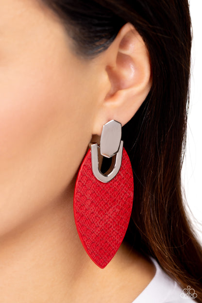 Wildly Workable Red Leather Earring - Paparazzi Accessories