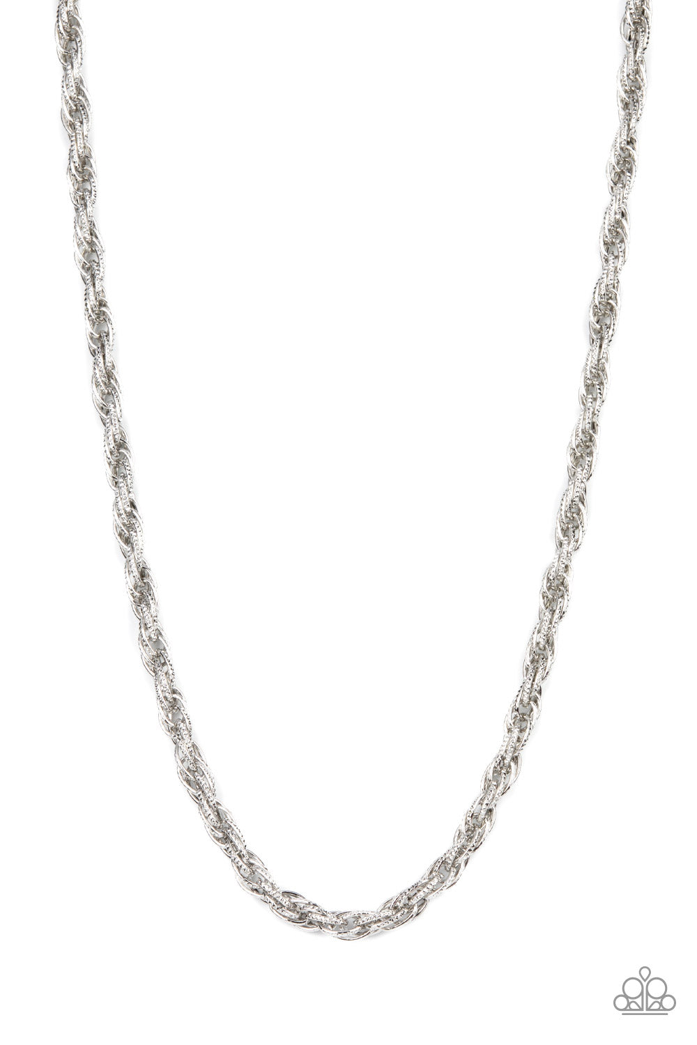 Pit Stop Silver Necklace - Paparazzi Accessories  Featuring diamond cut edges, oval silver links triple-link across the chest, resulting in an edgy statement. Features an adjustable clasp closure.  Sold as one individual necklace.