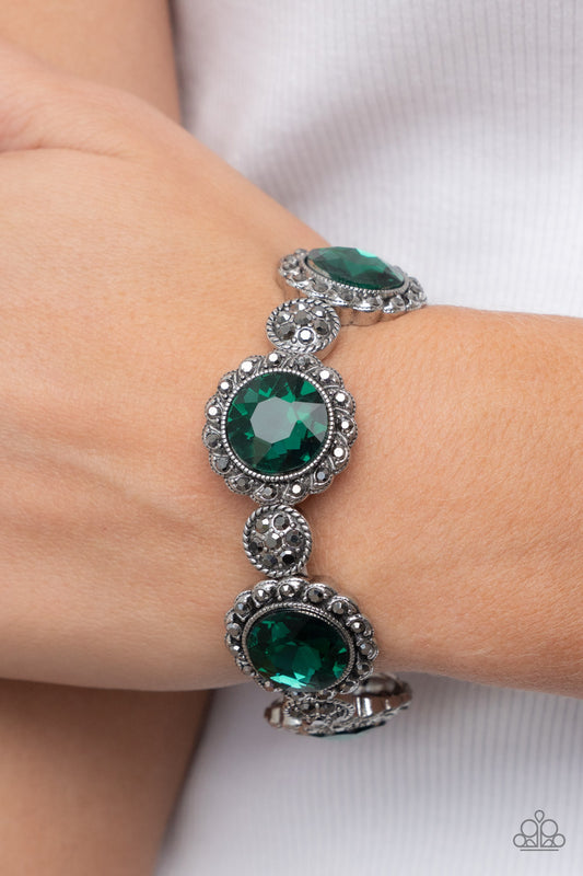 Palace Property Green Rhinestone Stretch Bracelet - Paparazzi Accessories