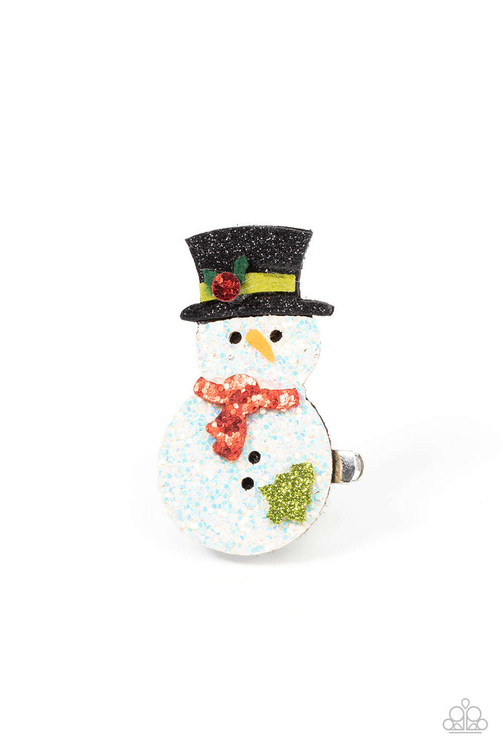 Let it Snow Multi Hair Clip - Paparazzi Accessories  Dusted in glitter, a sparkly snowman adorns the front of a classic silver frame for a frosty finish. Features a standard hair clip on the back.  Sold as one individual hair clip.