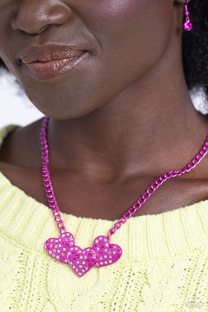 Low-Key Lovestruck Pink Heart Necklace & Bracelet Set - Paparazzi Accessories