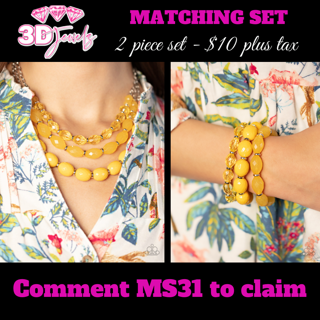 Tropical Hideaway Yellow Necklace & Bracelet Set - Paparazzi Accessories