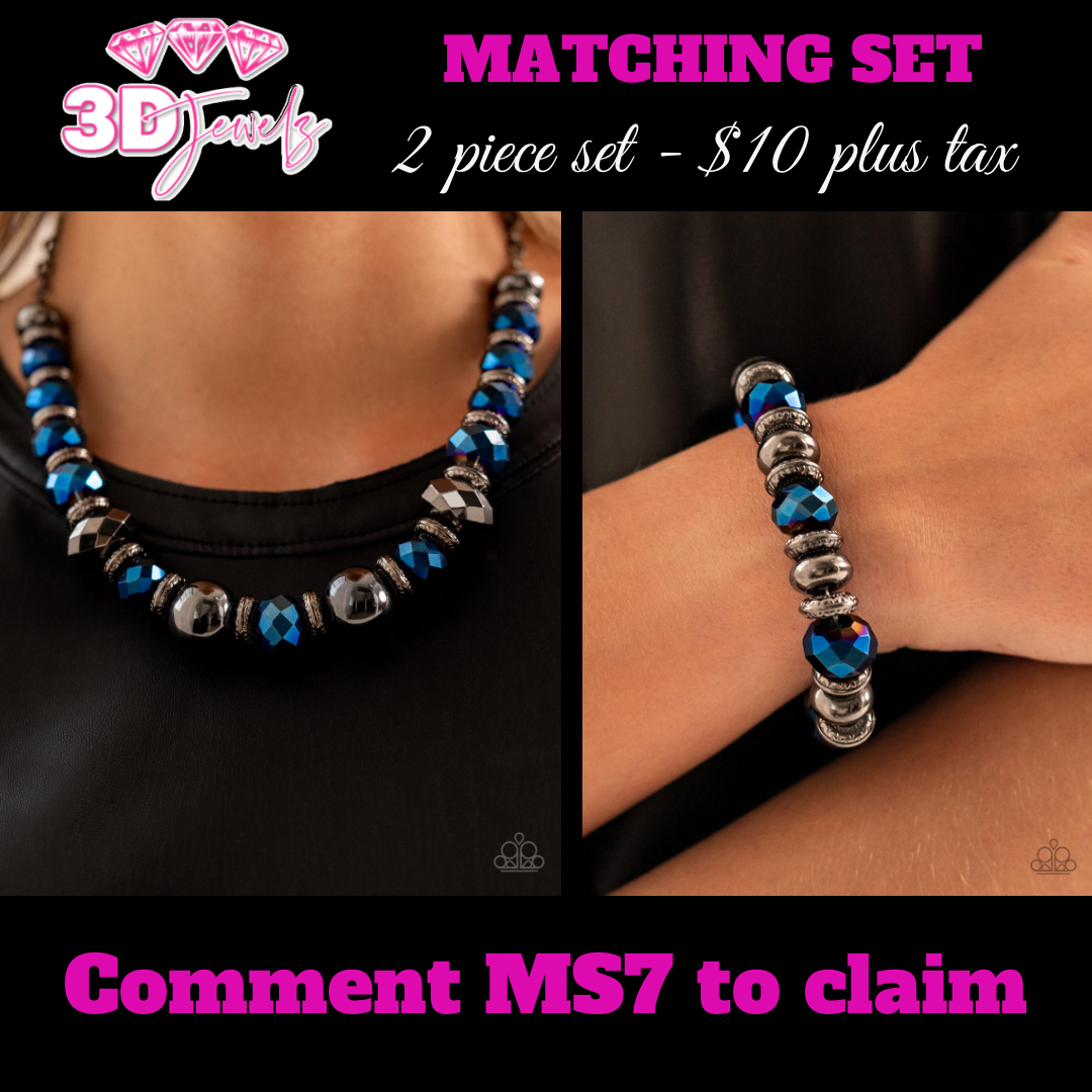 Interstellar Influencer Blue Necklace & Bracelet Set - Paparazzi Accessories